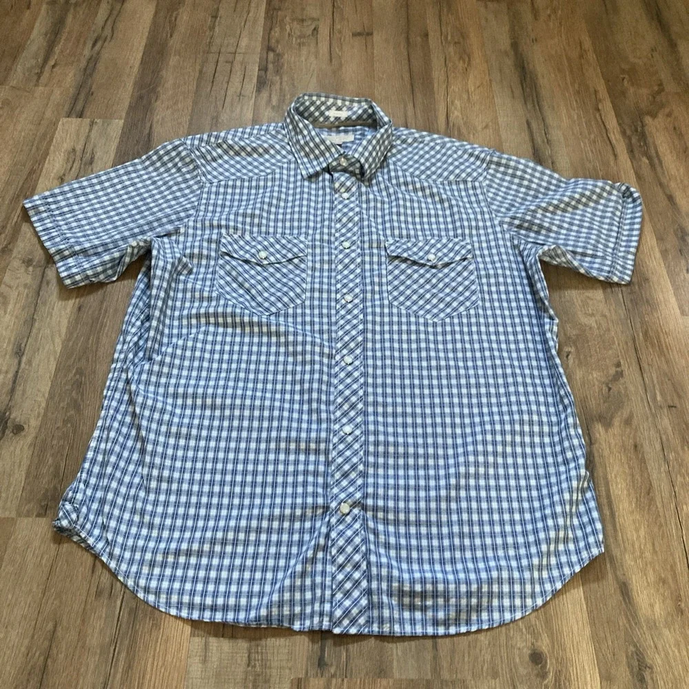 Banana Republic Button Up Shirt Men's L Short Sleeve Sim Fit Pearl Snap Western
